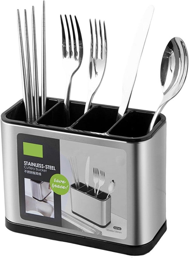 Rexez Kitchen Sink Cutlery Holder, Stainless Steel Flatware Organizer, Utensils Caddy Counter, Multifunctional Washing Sponge Storage Rack, Chopstick Cage - Image 1